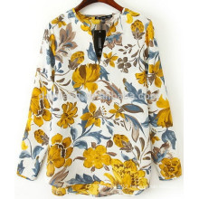 summer women fashion flower printing blouse